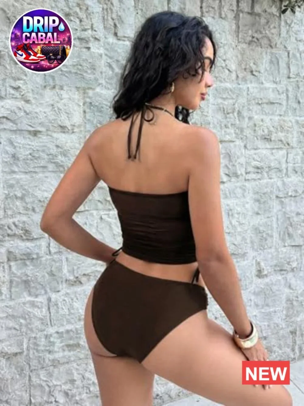 Women's Halter Tankini Swimsuit Ruched Drawstring Mesh Bandeau Bathing Suits 2